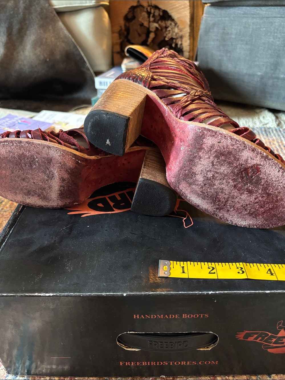 Freebird Bela Burgundy Braided Leather Peep-Toe Ankle Booties - Picture 3 of 5